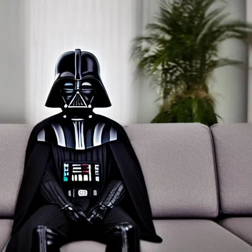 Prompt: Darth Vader going to therapy, sitting on the couch with the therapist taking notes