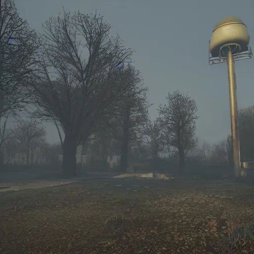 Image similar to retro-futuristic fallout abandoned park fog ultrarealistic photorealistic 8k