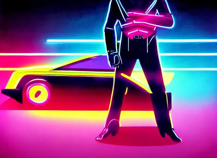 Image similar to knight rider, 1 9 8 2, futuristic style, ultra neon, synthwave, technology, daft punk