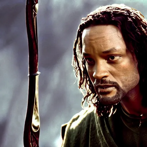 Prompt: portrait of Will Smith as Aragorn in Lord of the Rings (2001)