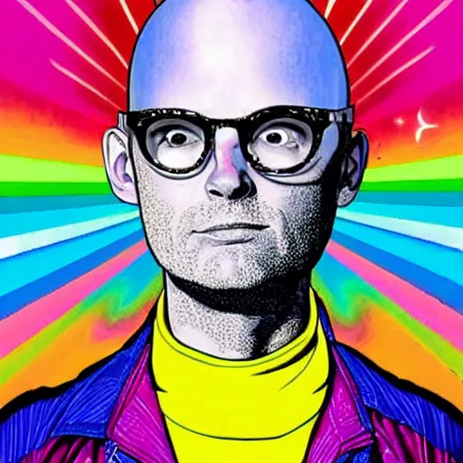 Image similar to singer moby merged with singer beck, art by lisa frank,