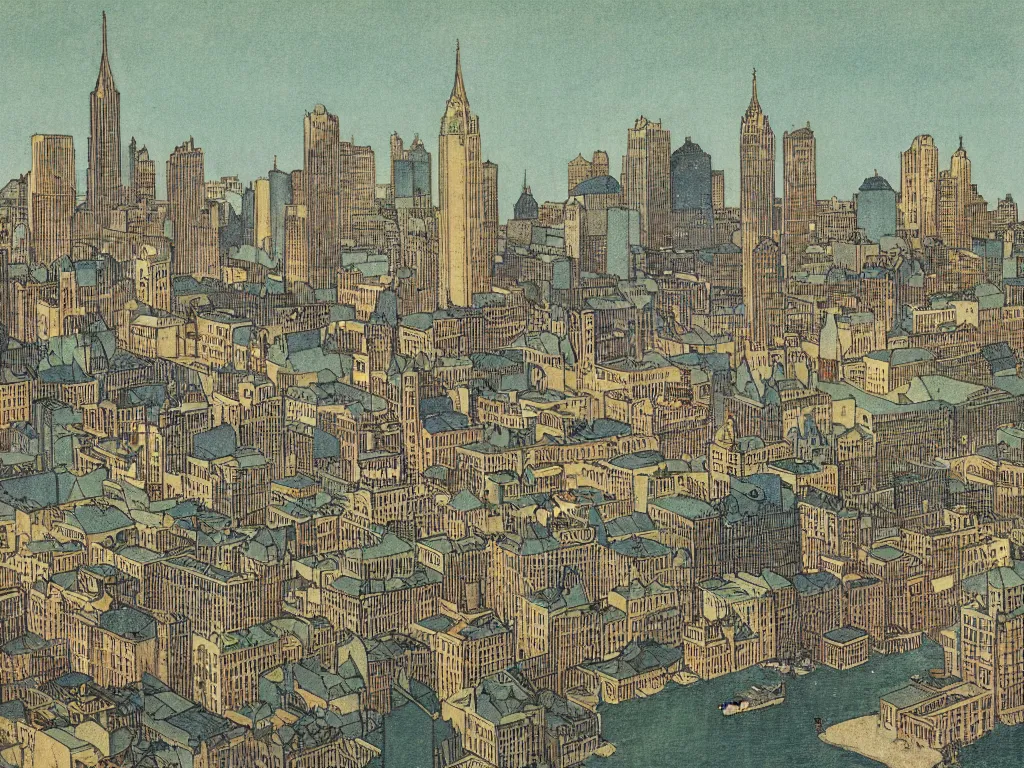 Prompt: highly detailed illustration of the milwaukee!!! skyline, by edmund dulac and android jones, scans from museum collection