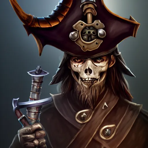 Image similar to Undead pirate captain wielding a sandstone rapier and sandstone dagger, weapons made of sandstone, he wears a hat with an impressive feather and with a brutal scar across his scarred neck, DnD character art portrait, Dark magic, necromancy, dark lighting, flux. High fantasy, digital painting, HD, 4k