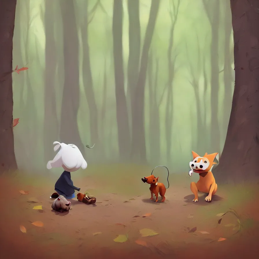 Image similar to Goro Fujita illustrating photo of a dog in the woods, art by Goro Fujita, sharp focus, highly detailed, ArtStation