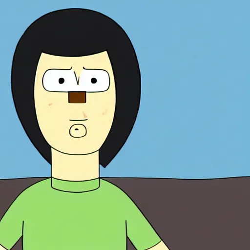 Image similar to a screenshot of a man with black hair from adventure time. cartoon network. character design.