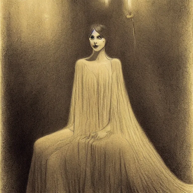 Prompt: beautiful portrait of The princess of The Cold by Alfred Kubin, environment and concept art, iridescent, flickering light, extremely detailed