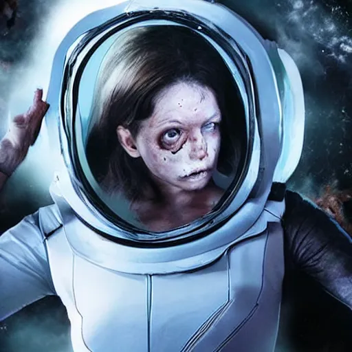 Image similar to woman in sci - fi suit tries to survive an undead outbreak in a dark spaceship