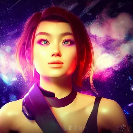 Image similar to beautiful girl galaxy background character concept style trending on artstation concept art detailed octane render cinematic photo-realistic 8k high detailed