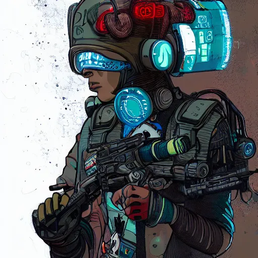 Image similar to illustration of a cyberpunk military woman by james jean