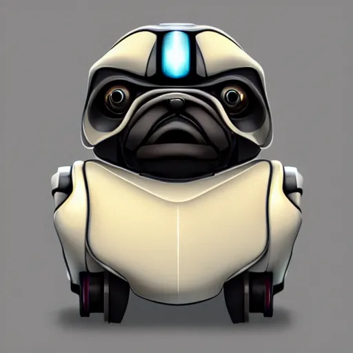 Prompt: Futuristic robot Pug. Photorealistic. HD.