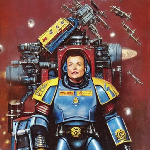 Image similar to elon musk as a warhammer 4 0 k space marine, by norman rockwell,