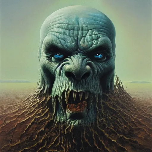 Image similar to ice orc by Zdzisław Beksiński, oil on canvas