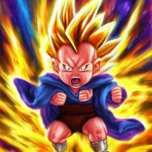 Image similar to hamster going super saiyan, oil painting