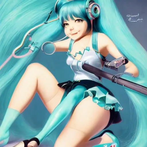 Image similar to Hatsune Miku pin-up poster by Gil Elvgren and Daniela Uhlig