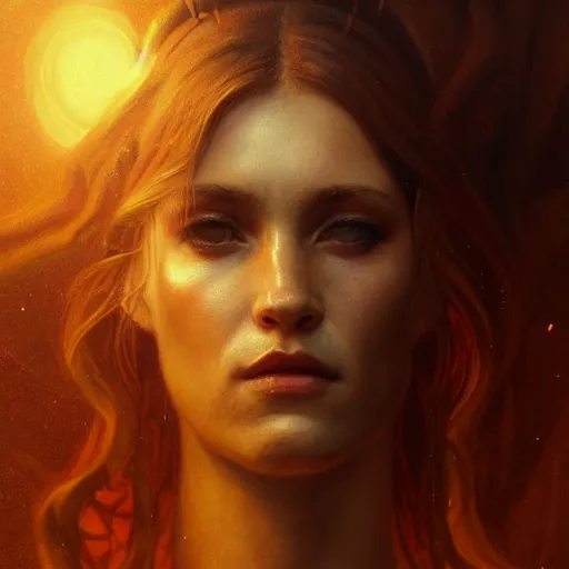 Image similar to majestic gracious regal seductive hekate portrait, ancient greece, atmospheric lighting, painted, menacing, intricate, volumetric lighting, beautiful, rich deep colours masterpiece, golden hour, sharp focus, ultra detailed, by leesha hannigan, ross tran, thierry doizon, kai carpenter, ignacio fernandez rios