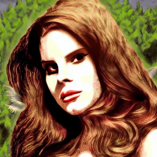 Image similar to trail cam footage of lana del rey, photorealistic, horror