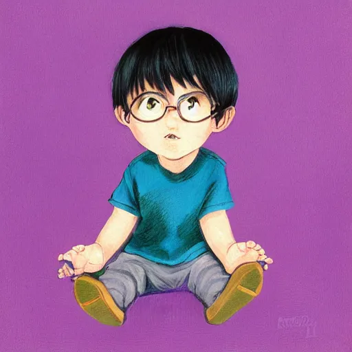 Image similar to cute little boy, purple color palette, art made by mitsuhiro kimura,