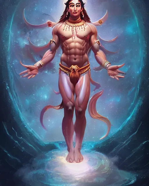 Image similar to full body portrait of Lord Shiva in Outer Space by Stanley Artgerm Lau, WLOP, Rossdraws, frank frazetta, Andrei Riabovitchev, Marc Simonetti, tranding on artstation