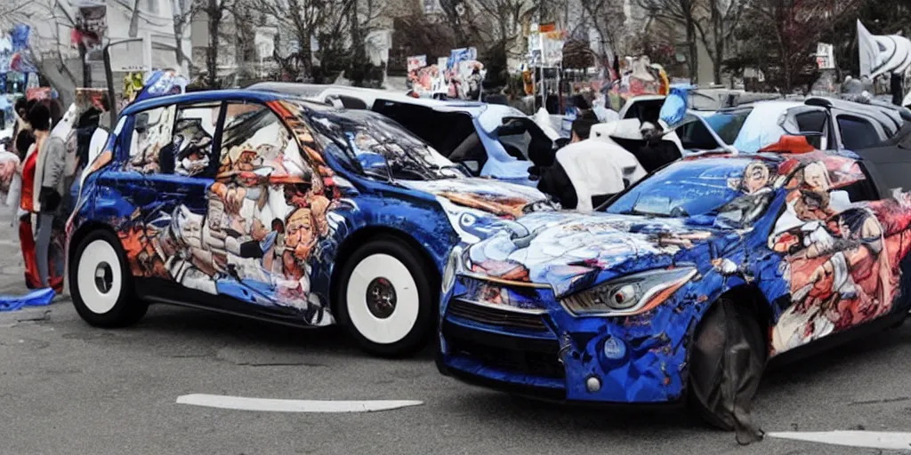 Prompt: bernie sanders, anime car wrap