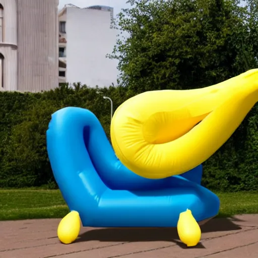 Prompt: inflatable banana chair, a chair that is shaped like an inflatable banana