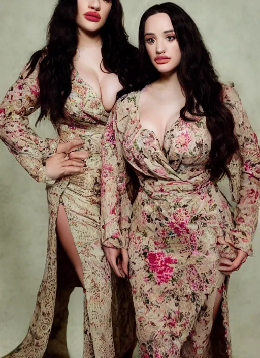 Image similar to portrait of demi rose and kat dennings wearing kebaya in bali, by charlotte grimm, natural light, detailed face, beautiful features, symmetrical, canon eos c 3 0 0, ƒ 1. 8, 3 5 mm, 8 k, medium - format print, half body shot