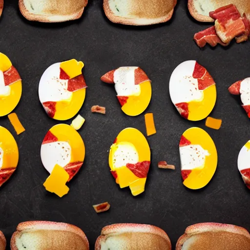 Image similar to a playground made of bacon, egg, and cheese, photorealistic