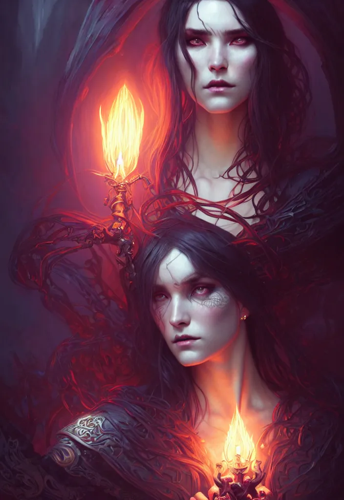 Image similar to Necromancer Sorceress, fantasy magic, undercut hairstyle, dark light night, intricate, elegant, sharp focus, illustration, highly detailed, digital painting, concept art, matte, art by WLOP and Artgerm and Greg Rutkowski and Alphonse Mucha, masterpiece