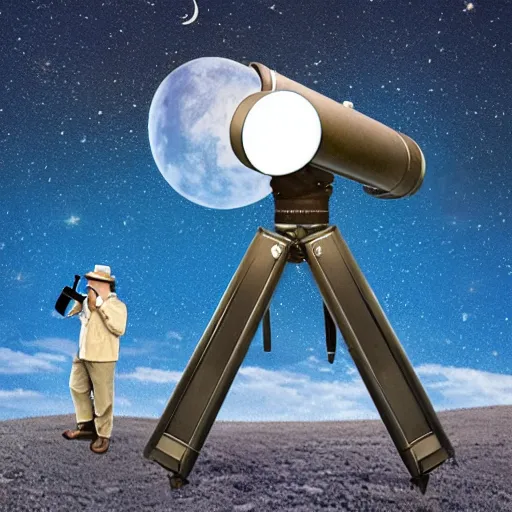 Image similar to i saw a man on a hill with a telescope