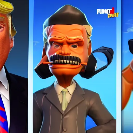 Prompt: donald trump fortnite skin limited new launch presidential skin, sunny, detailed, epic games fortnite trailer