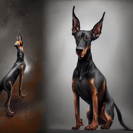 Prompt: michal karcz cartoon painting of a Doberman. , horror theme, detailed, elegant, intricate, 4k,