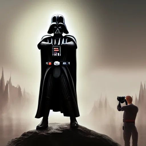 Image similar to darth vader checking his iphone, fantasy, sharp focus, digital art, hyper realistic, 4 k, unreal engine, highly detailed, hd, dramatic lighting by brom, trending on artstation