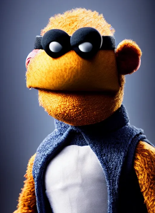 Image similar to studio portrait still of muppet!!!!! nick fury the winter soldier in avengers endgame!!!!!! as a muppet muppet as a muppet, 8 k, studio lighting, key light,