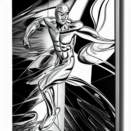 Image similar to dreams of silver surfer, manga comic book cover, action, reflective, by robert mapplethorpe