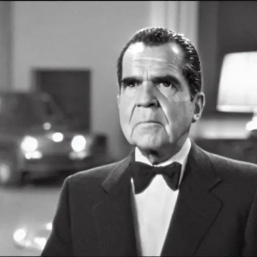 Prompt: A still of Richard Nixon in Back to the Future