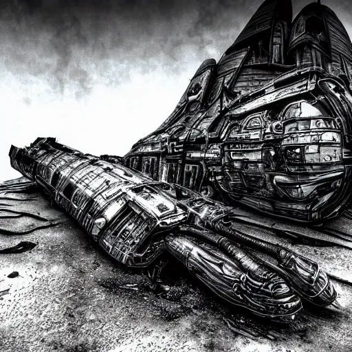 Image similar to crashed spaceship on an abandoned planet giger