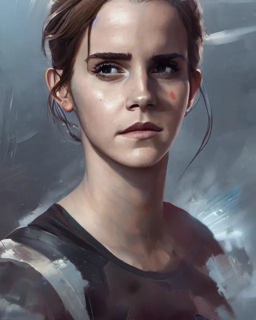 Image similar to hyper realistic painting of emma watson in an eva plugsuit, hyper detailed face, anime, concept art, 4 k, by greg rutkowski, trending on artstation