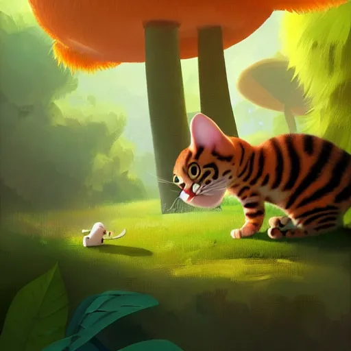 Image similar to goro fujita illustration a young little cat in the jungle by goro fujita, painting by goro fujita, sharp focus, highly detailed, artstation