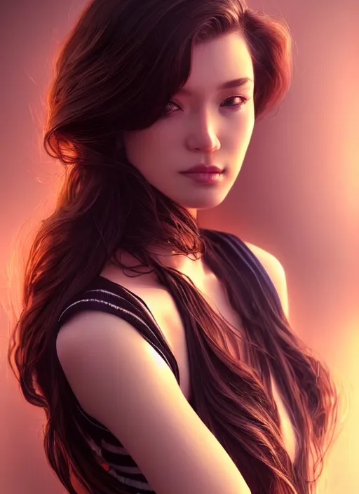 Image similar to full body photo of a gorgeous young woman in the style of stefan kostic, realistic, sharp focus, 8k high definition, insanely detailed, intricate, elegant, art by stanley lau and artgerm, dramatic lighting