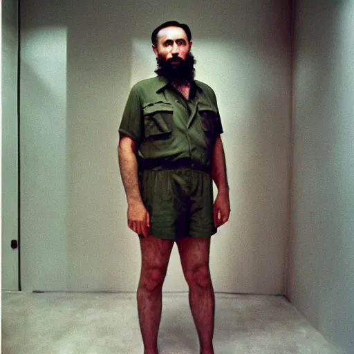 Image similar to fidel castro wearing a romper designed by supreme, portrait, 3 5 mm film, by nan goldin