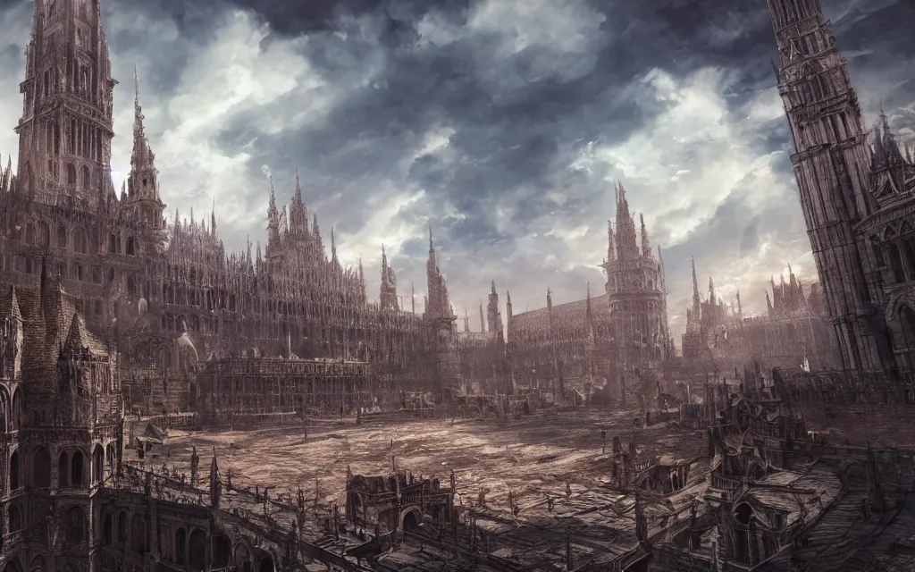 Image similar to Anor Londo under a beautifull sky, daylight. Highly detailed, digital art, smooth, sharp focus, illustration, octane render, vivid colors, concept art, 4k.