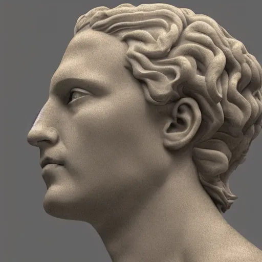 Image similar to a 3 d render of the head of the marble statue of david, in the style of michelangelo