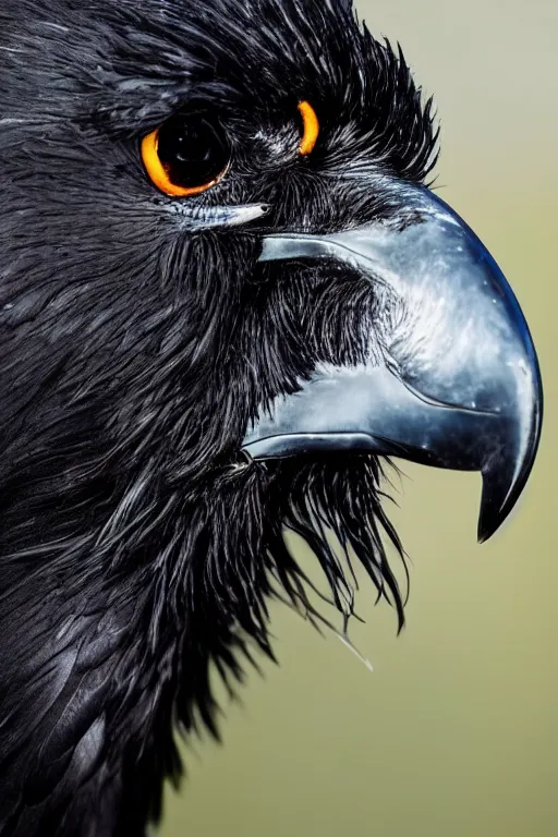 Prompt: a breathtakingly stunningly beautifully highly detailed extreme close up portrait of a giant majestic raven, by rosetti, 4 k