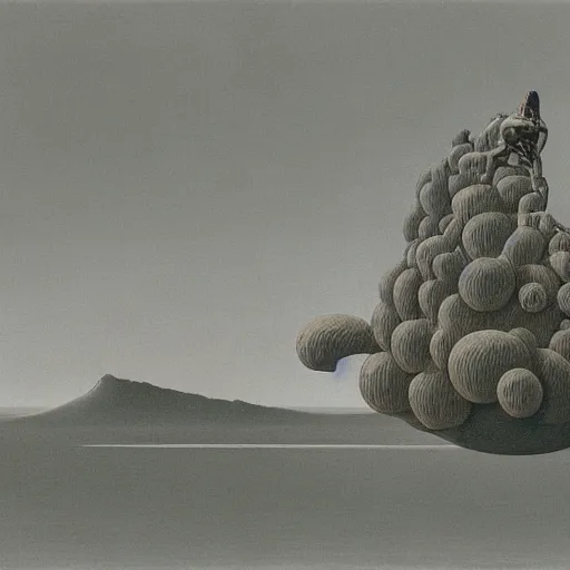 Image similar to new strange animals are coming down from the sky, a painting by Zdzisław Beksiński and Studio Ghibli