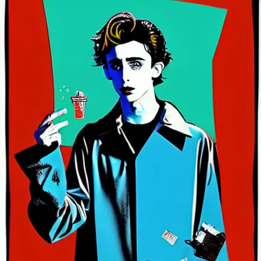 Image similar to vector art solarized screenprint of timothee chalamet as dream of the endless ( sandman ) by brian bolland and andy warhol