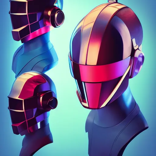 Prompt: headshot portrait of low poly 3D miniature daft punk kids standing back to back, illustration, artgerm, octane render, inspired by Greg rutkowski, colorful, studio lighting, full body-n 9