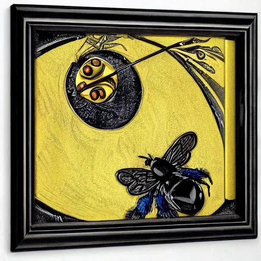 Image similar to a Wiccan ritual spell with a bumblebee placed in the middle of a bullseye, art nouveau