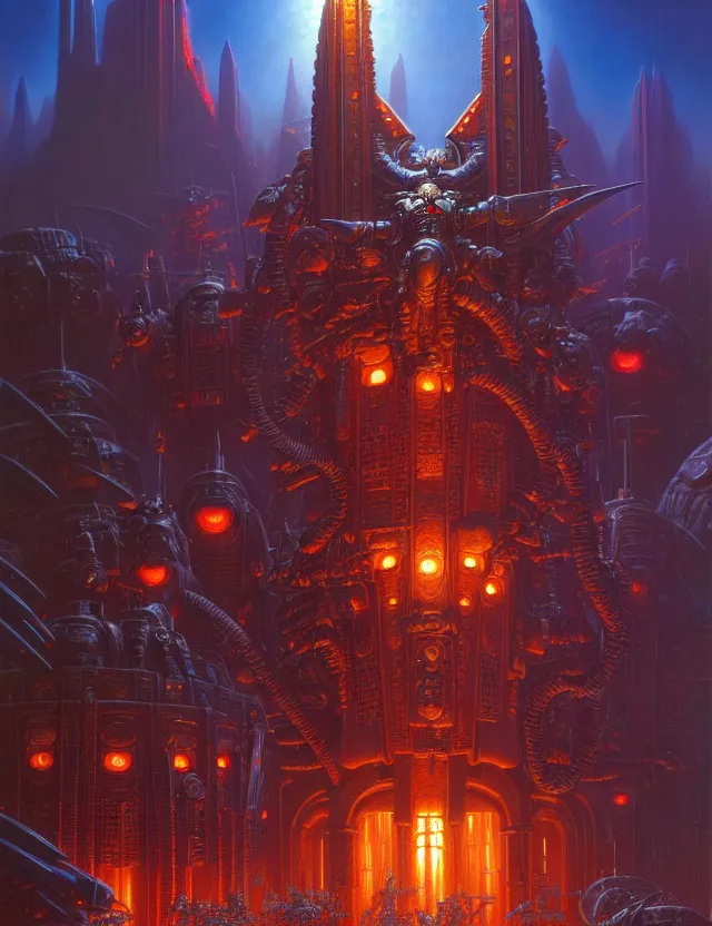 Prompt: warhammer 4 0 k, tim hildebrandt, bruce pennington, wayne barlowe, donato giancola, trending on artstation, cinematic composition, beautiful lighting, hyper detailed, 8 k, oil on canvas