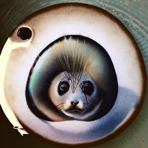 Image similar to “portrait of a baby harp seal by Sandra Chevrier”