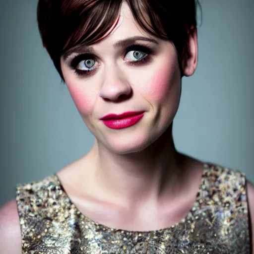 Image similar to portrait of zooey deschanel with pink pixie cut hairstyle by mario testino, headshot, detailed, award winning, sony a 7 r