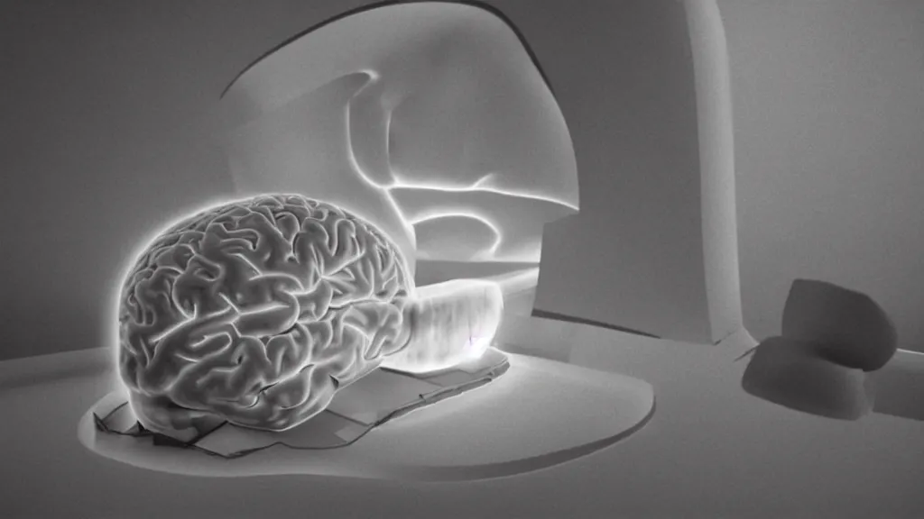 Prompt: an 3 d mri image of a brain in the living room, film still from the movie directed by denis villeneuve with art direction by salvador dali, wide lens
